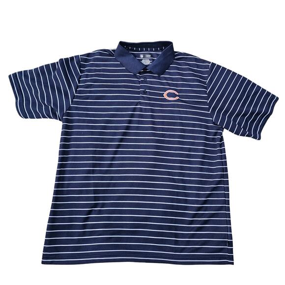 Chicago Bears Polo NFL Team Shirt Size XL Navy Blue White Stripe Orange Logo - Picture 8 of 8